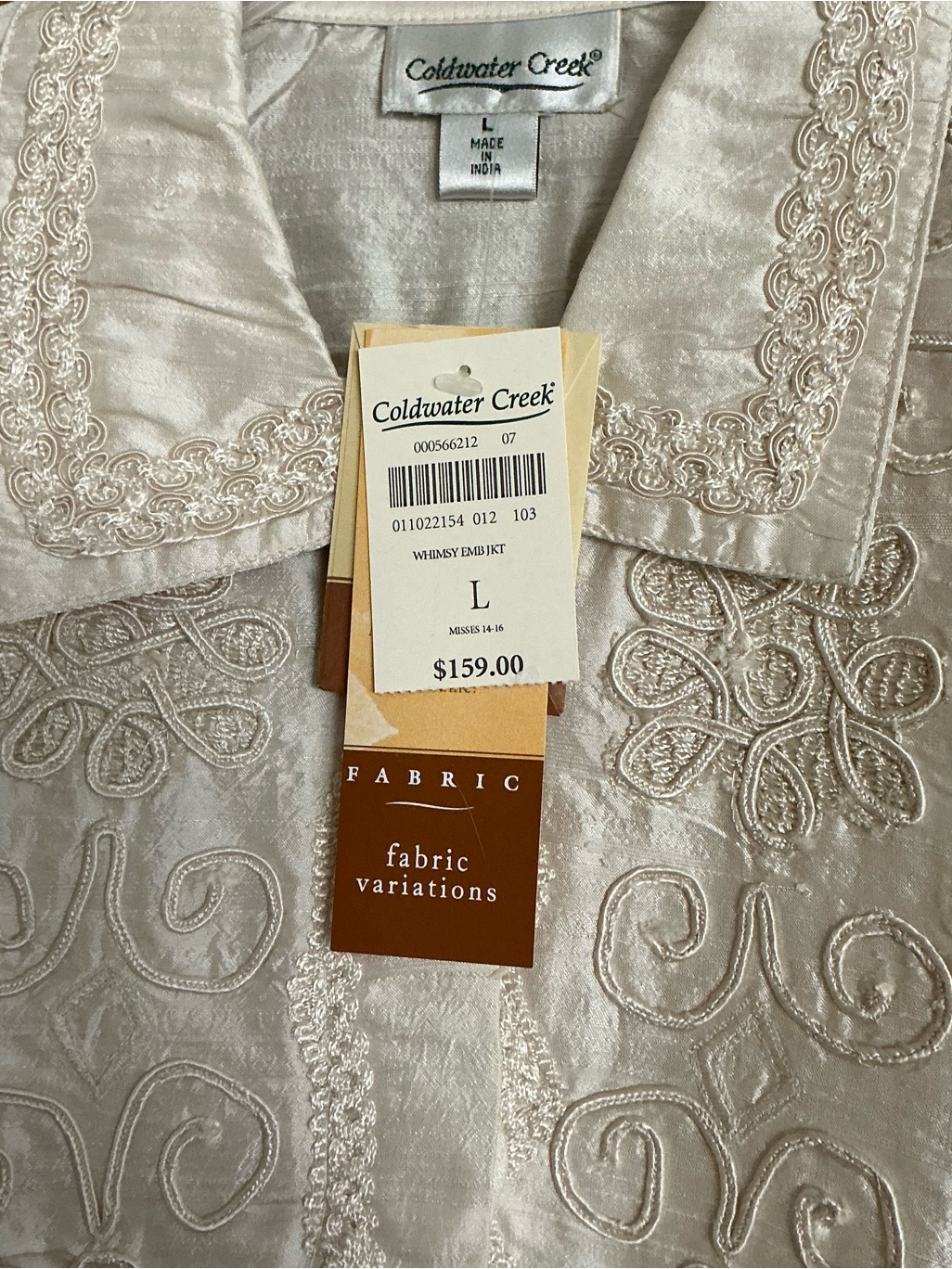 Vtg Nwt Coldwater Creek Whimsy Embroidered 100% Raw Silk Shacket Top Ivory L — image 3 of 8